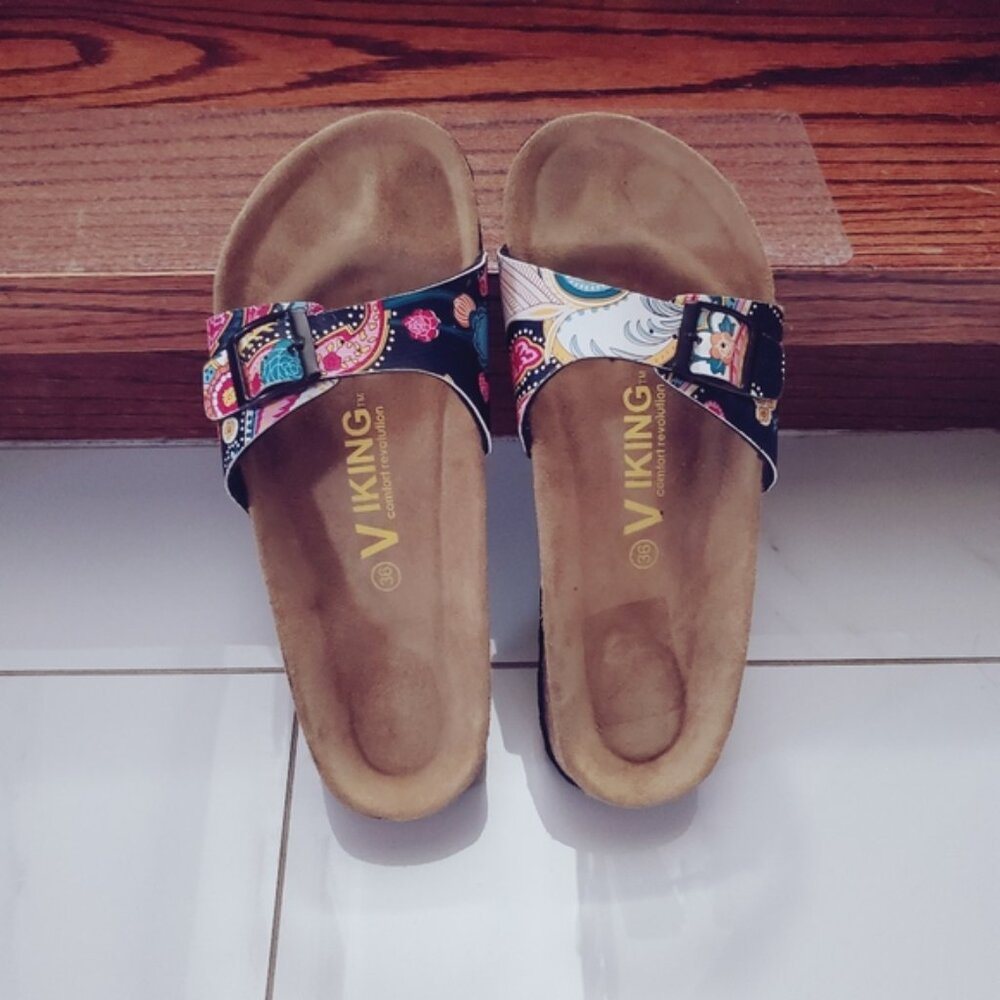 Limited Ed. Colorful Louise Paisley Print Cork Orthopedic Sandals